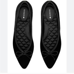 Birdies Black Pointed Toe Quilted Ballet Flats